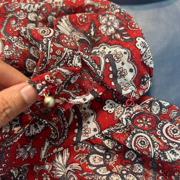 LOFT Shimmer Paisley Flounce Dress Red Blue Floral Boho Women's Long Sleeve - Picture 5 of 10